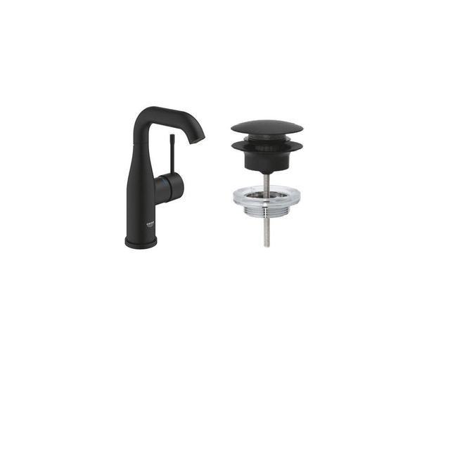 Grohe Essence 1-gats Wastafelkraan - m-size - hoog - afvoergarnituur - push up - phantom black SW901443/SW901517