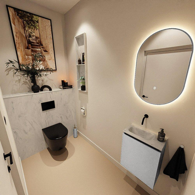 MONDIAZ TURE-DLUX 40cm toiletmeubel Plata. EDEN wastafel Opalo positie links. Zonder kraangat. TUREDX40PLAL0OPA