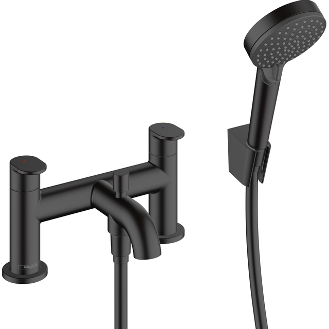 Hansgrohe Vernis badkraan 2-gats badrand met docuheset mat zwart - mist handdouchehouder - OUTLET UDEN 71461670