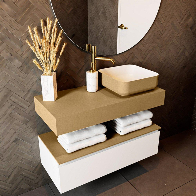 Mondiaz TOP 30 Vrijhangend Topblad - 90x30x12cm - geschikt voor waskom - Solid surface - Oro T30XM49849Oro