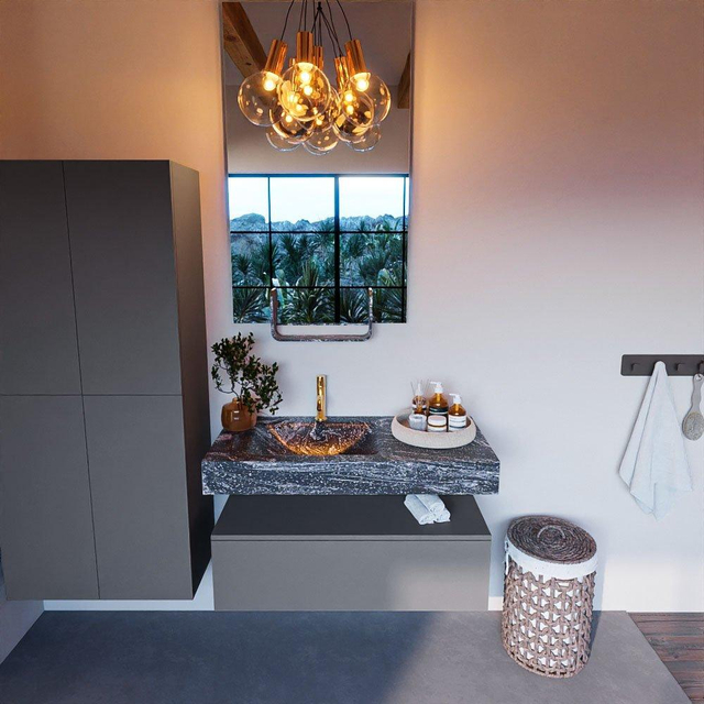 MONDIAZ ALAN - DLUX Badkamermeubelset - 100cm - onderkast - Plata - 1 lade - vrijhangende wastafel - wasbak links - 1 kraangat - Lava ADX100Pla1LL1Lav