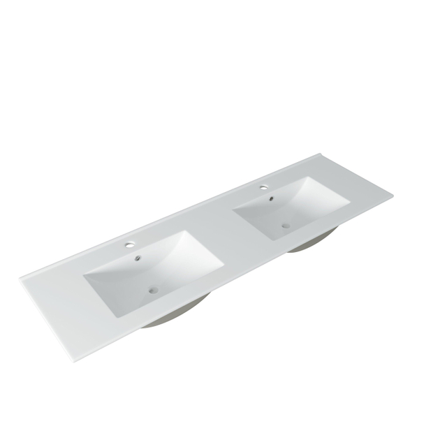 Adema Vygo meubelwastafel - 141x2x46.0m - overloop - 2 wasbakken - 2 kraangaten - keramiek - wit 2140 EE Double