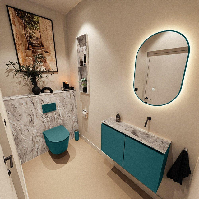 MONDIAZ TURE-DLUX 80cm toiletmeubel Smag. EDEN wastafel Glace positie rechts. Zonder kraangat. TUREDX80SMAR0GLA