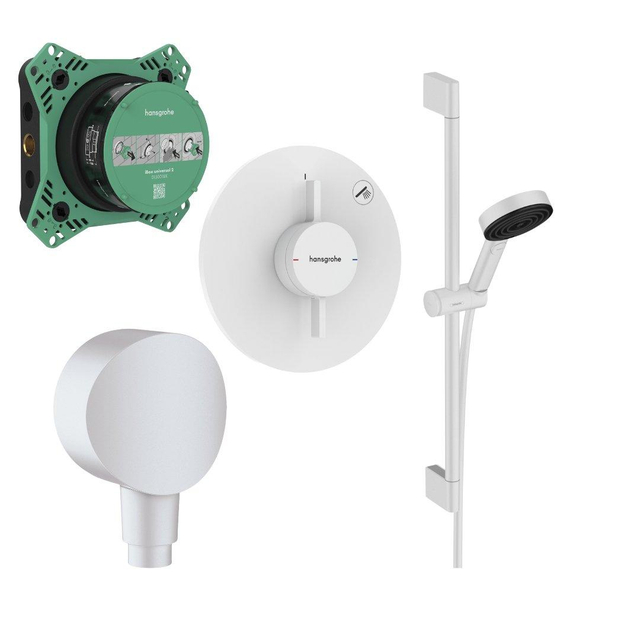 Hansgrohe Duoturn Doucheset - inbouwdeel - inbouwkraan - douche aansluitstuk - handdouche - glijstang - doucheslang - schuifstuk - mat wit SW918119/SW918672/SW971423/SW651000
