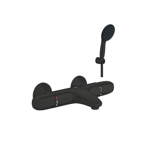 GROHE Grohtherm 1000 Badkraanset - 2 gats - thermostatisch - handdoucheset - matte black SW1077392/SW1108764