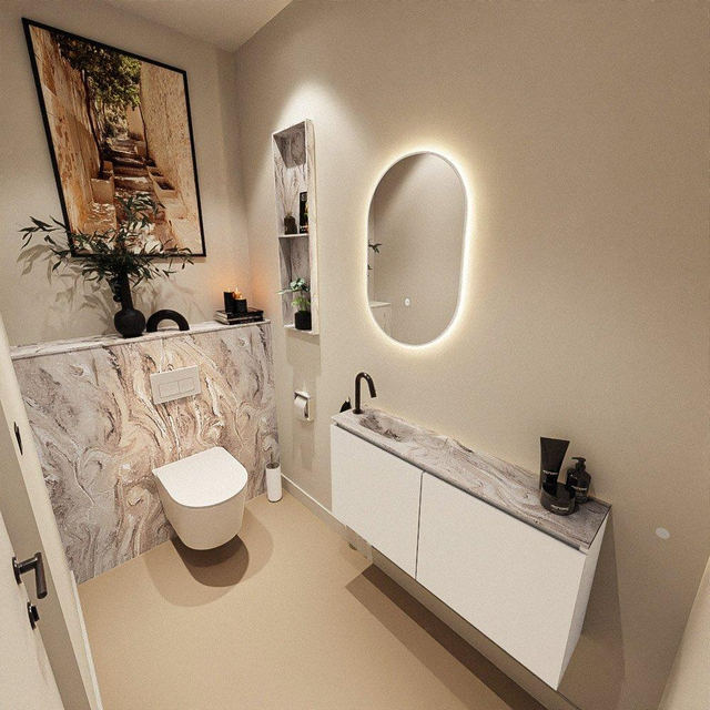 MONDIAZ TURE-DLUX 100cm toiletmeubel Talc. EDEN wastafel Glace positie links. Met 1 kraangat. TUREDX100TALL1GLA