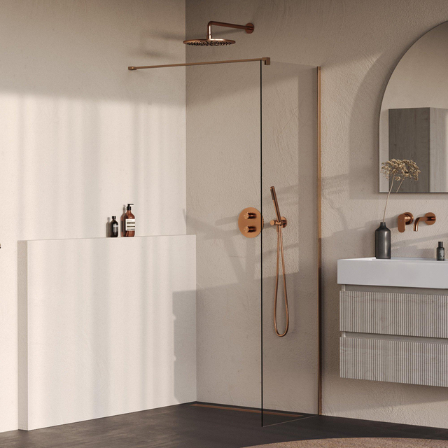 Brauer Oblivion Inloopdouche - 50x200cm - glascoating - helder glas - geborsteld koper PVD GS-OBI1H50200GK