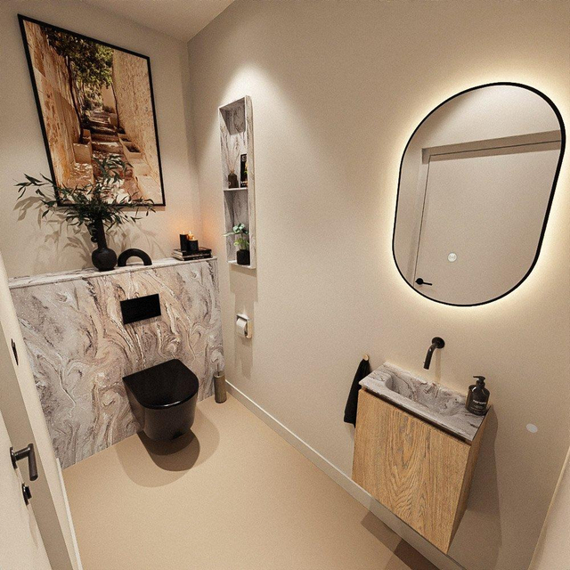 MONDIAZ TURE-DLUX 40cm toiletmeubel Washed Oak. EDEN wastafel Glace positie midden. Zonder kraangat. TUREDX40WASM0GLA