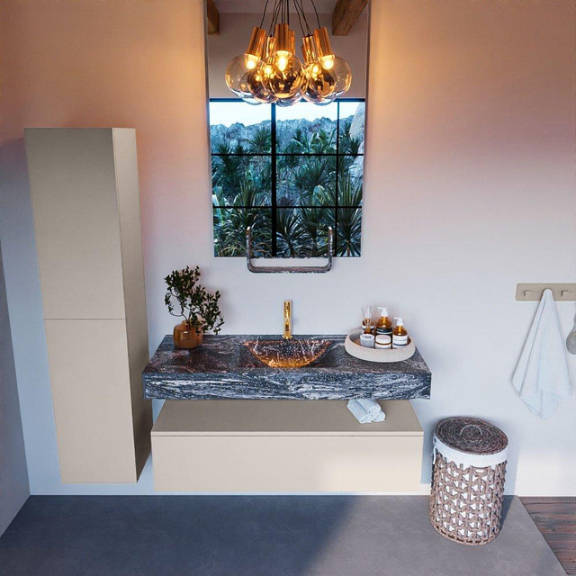 MONDIAZ ALAN - DLUX Badkamermeubelset - 120cm - onderkast - Linen - 1 lade - vrijhangende wastafel - wasbak midden - 1 kraangat - Lava ADX120Lin1LM1Lav