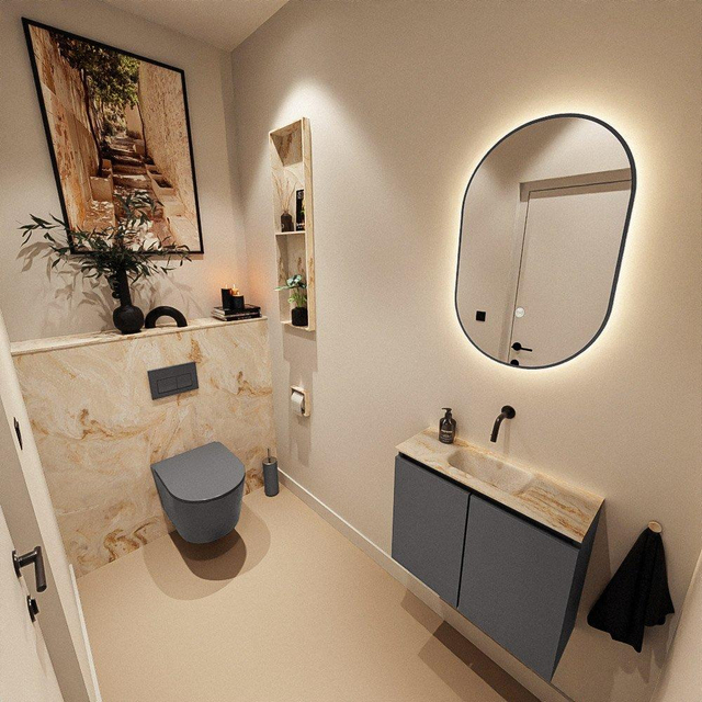 MONDIAZ TURE-DLUX 60cm toiletmeubel Dark Grey. EDEN wastafel Frappe positie midden. Zonder kraangat. TUREDX60DGRM0FRA