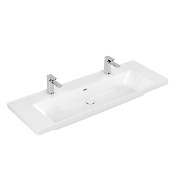 Villeroy & boch Subway 3.0 meubelwastafel 130x47cm 2 kraangat met overloop wit 4a70d401