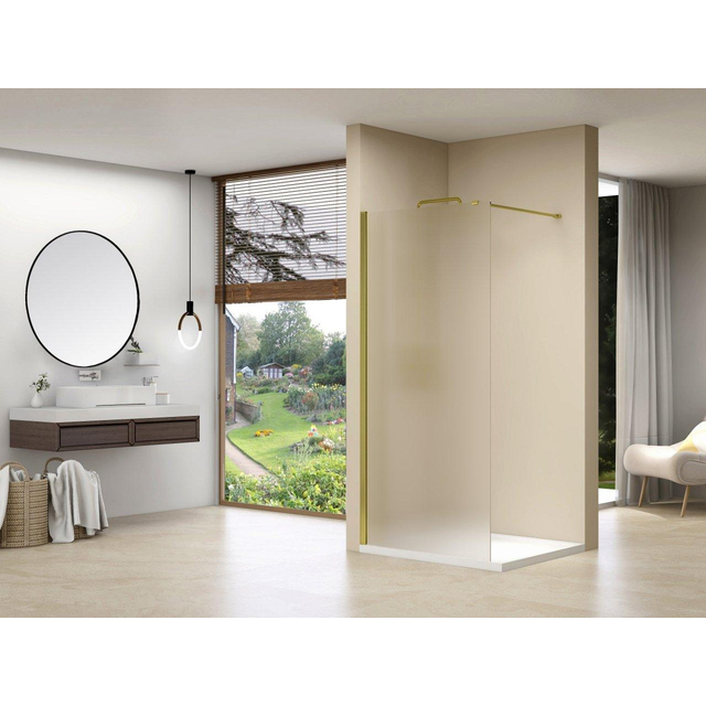 Van Rijn Products ST01 Vaste wand - 88x200cm - gesatineerd glas - dikte 8mm - muurprofiel - stabilisatiestang - messing ST01MM90PRGS
