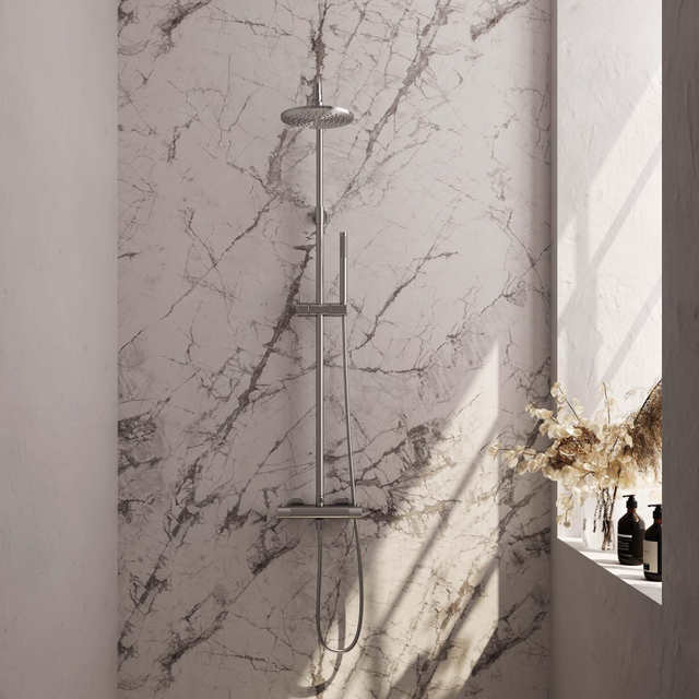 Brauer Brushed Carving Regendoucheset opbouw - hoofddouche 20cm - glijstang - handdouche staaf 1 stand - carving knoppen - PVD - geborsteld RVS 5-NG-087-1