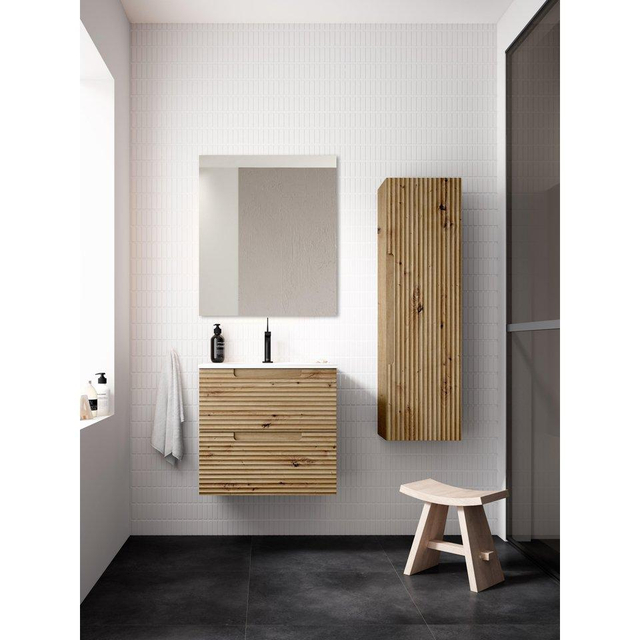 Adema Prime Balance Badkamermeubelset - 60x55x45cm - 1 rechthoekige keramische wasbak wit - 1 kraangat - 2 lades - rechthoekige spiegel - rustiek eiken SW724610/SW804530/SW1027165