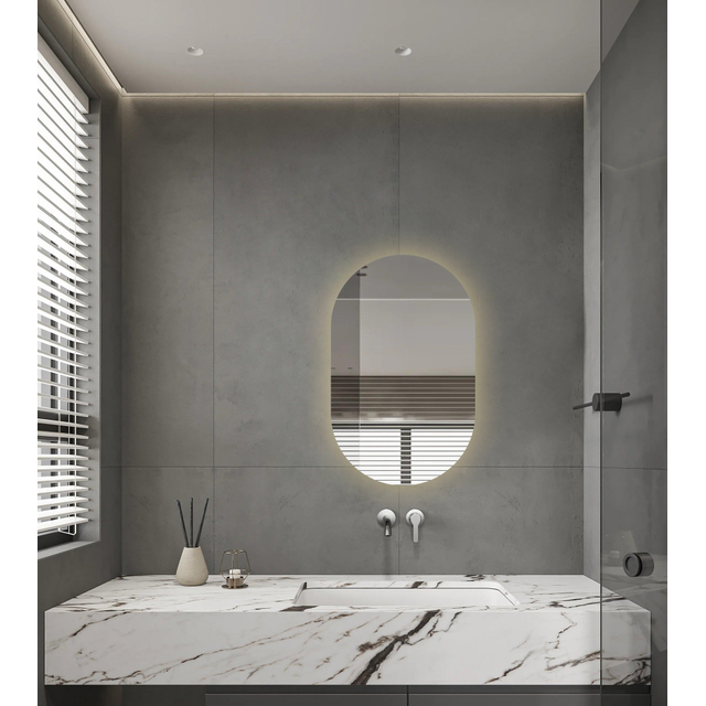 Adema Shine Badkamerspiegel - 50x80cm - Ovaal - horizontale / verticale plaatsing - indirecte LED verlichting - Spiegelverwarming - Infrarood SW11-5080