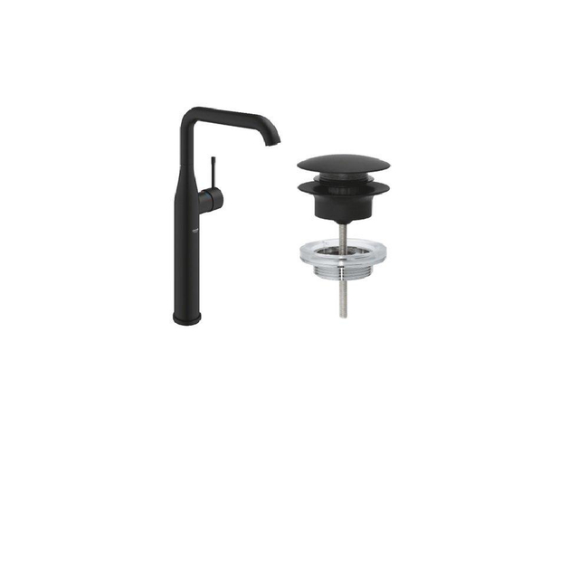 Grohe Essence Wastafelkraan - xl-size - hoog - afvoergarnituur - push up - phantom black SW901406/SW901517