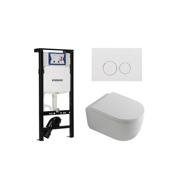 QeramiQ Dely Swirl Toiletset - 36.3x51.7cm - Geberit UP320 plieger inbouwreservoir - 35mm zitting - glans witte bedieningsplaat - ronde knoppen - wit glans SW1381697/SW706186/SW1000767/SW1026256