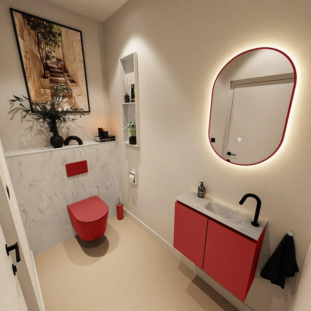 MONDIAZ TURE-DLUX 60cm toiletmeubel Fire. EDEN wastafel Opalo positie rechts. Met 1 kraangat. TUREDX60FIRR1OPA