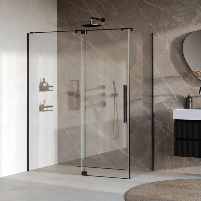 Brauer Stellar Douchecabine - 160x80x200cm - draaideur - glascoating - omkeerbaar - helder glas - mat zwart GS-SRC1H16080200MZ