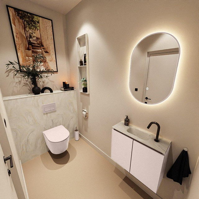 MONDIAZ TURE-DLUX 60cm toiletmeubel Rosee. EDEN wastafel Ostra positie midden. Met 1 kraangat. TUREDX60ROSM1OST