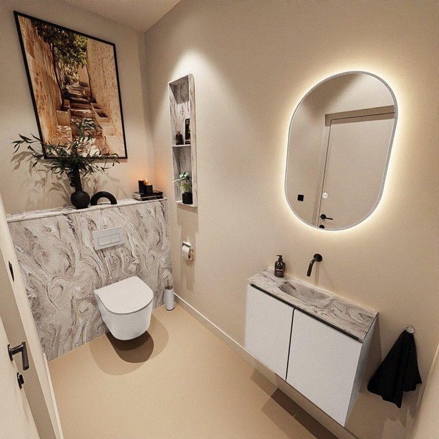 MONDIAZ TURE-DLUX 60cm toiletmeubel Linen. EDEN wastafel Glace positie midden. Zonder kraangat. TUREDX60LINM0GLA