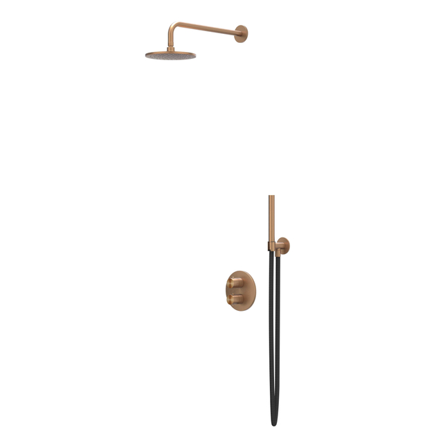 IVY Concord Regendoucheset - inbouw - 2-weg stop-omstel - 40cm wandarm - 20cm medium hoofddouche rond - houder met uitlaat - 150cm doucheslang - staafmodel handdouche - RVS316 - ge