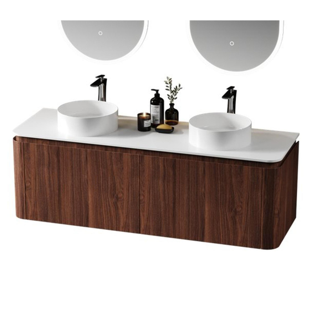 Saniclass Terra Wastafelonderkast - 140cm - 4 lades - afgeronde hoeken - kastanje