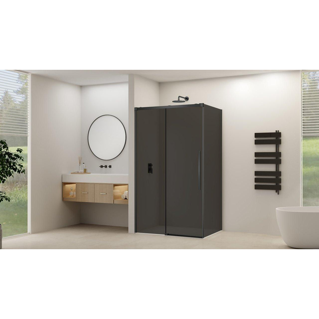 Van Rijn Products ST09 Schuifdeur tbv hoekcabine - 180x200cm - grijs rookglas - soft-close - Zwart ST09350180GRZW