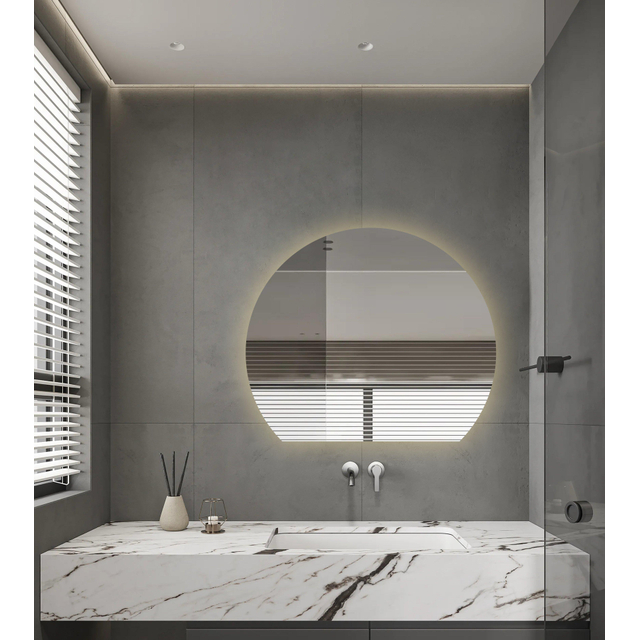 Adema Aura Badkamerspiegel - 120x102cm - Halfrond - Horizontaal / Verticaal - indirecte LED verlichting - Spiegelverwarming - Infrarood SW12-10085