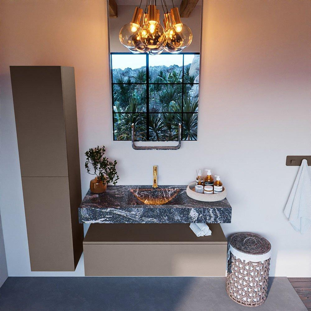 MONDIAZ ALAN - DLUX Badkamermeubelset - 110cm - onderkast - Smoke - 1 lade - vrijhangende wastafel - wasbak midden - 1 kraangat - Lava ADX110Smo1LM1Lav