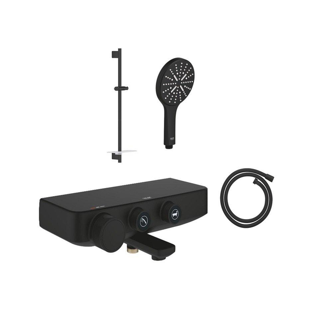 GROHE Grohtherm Smartcontrol Badkraanset - thermostatisch - met omstel - douchekraan - glijstang - ronde handdouche - doucheslang - phanthom black SW1077419/SW901446/SW901510/SW901