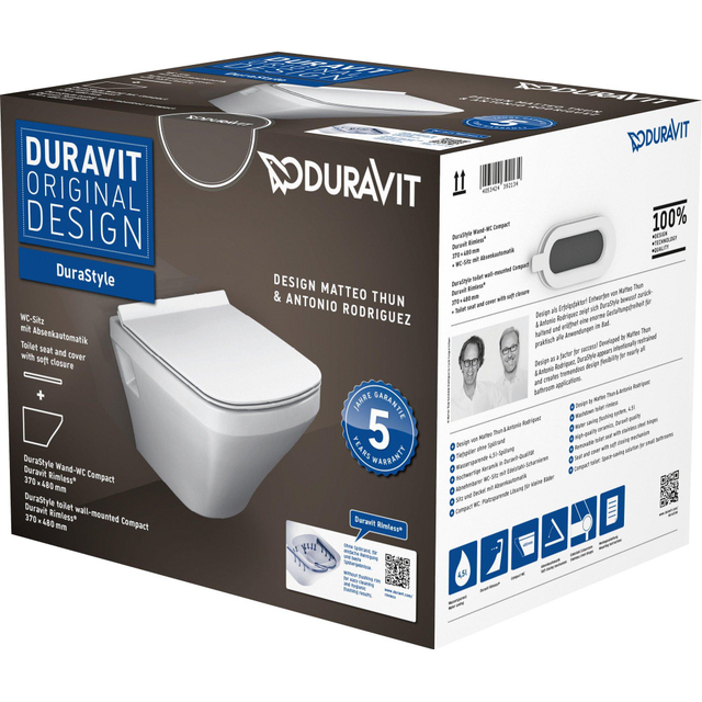 Duravit DuraStyle Compact wandcloset Softclose WC-zitting Rimless alpine wit 45710900A1