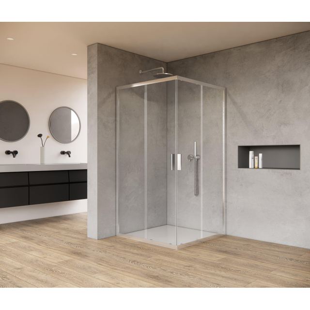 Saniclass Casus Douchecabine - 80x80x200cm - hoekinstap - helder glas - profiel - chroom OUTLETSTORE SW773916