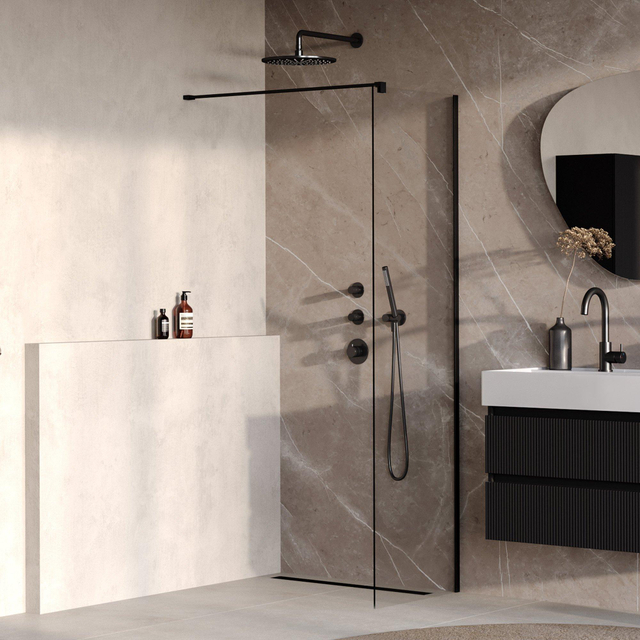 Brauer Oblivion Inloopdouche - 60x200cm - glascoating - helder glas - mat zwart GS-OBI1H60200MZ