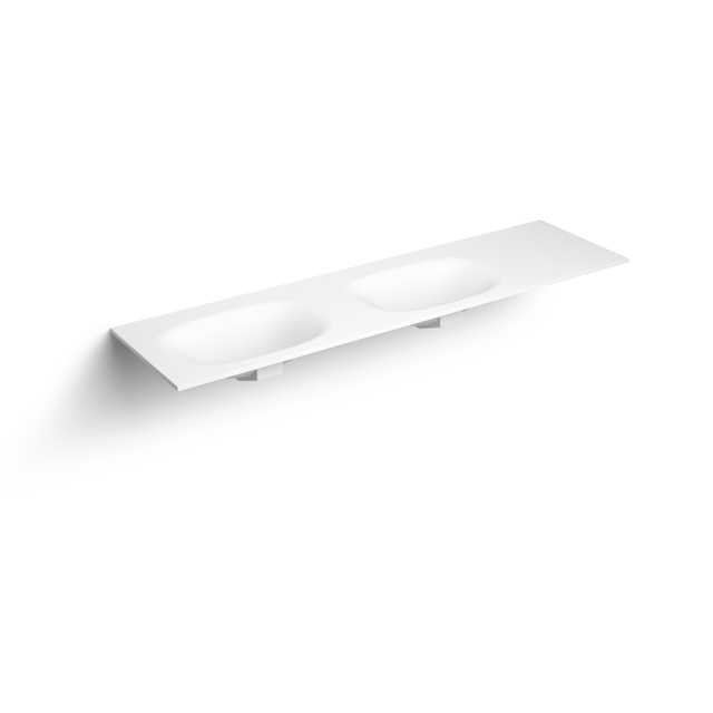 Clou Hammock wastafelblad 180x50.3cm dubbele waskom links zonder kraangaten Aluite Wit mat CL/02.13070.25.L
