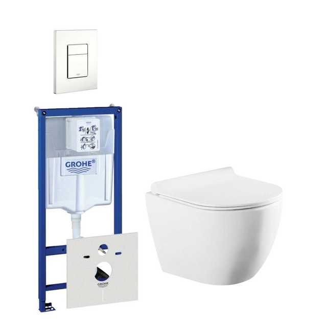 Grohe QeramiQ Salina Compact toiletset bestaande uit inbouwreservoir, compact wandcloset met toiletzitting en bedieningsplaat verticaal/horizontaal wit 0720003/0729205/sw258541/