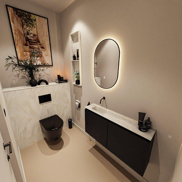 MONDIAZ TURE-DLUX 100cm toiletmeubel Urban. EDEN wastafel Ostra positie links. Zonder kraangat. TUREDX100URBL0OST