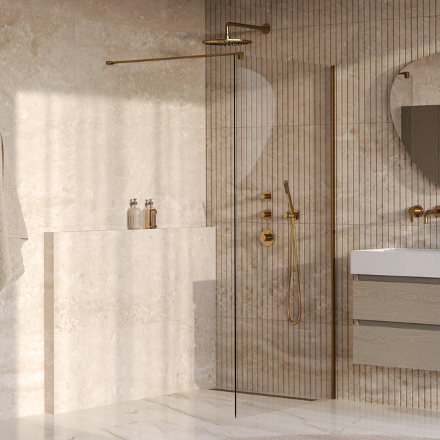 Brauer Oblivion Inloopdouche - 100x200cm - glascoating - helder glas - geborsteld goud PVD GS-OBI1H100200GG