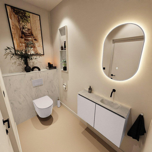 MONDIAZ TURE-DLUX 80cm toiletmeubel Cale. EDEN wastafel Opalo positie rechts. Zonder kraangat. TUREDX80CALR0OPA