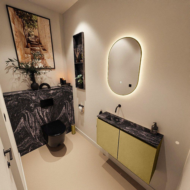 MONDIAZ TURE-DLUX 80cm toiletmeubel Oro. EDEN wastafel Lava positie links. Zonder kraangat. TUREDX80OROL0LAV