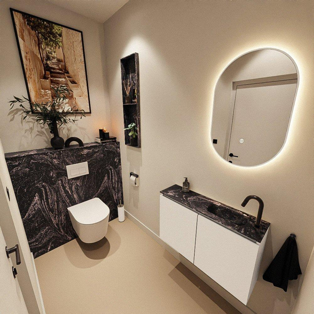 MONDIAZ TURE-DLUX 80cm toiletmeubel Talc. EDEN wastafel Lava positie rechts. Met 1 kraangat. TUREDX80TALR1LAV