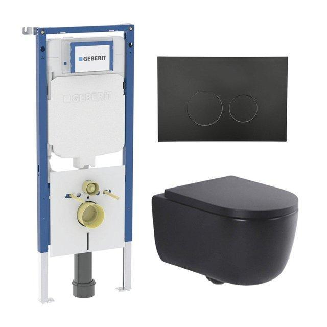 Geberit QeramiQ Dely Swirl Toiletset - 36.3x51.7cm -  UP720 Duofix Sigma inbouwreservoir - 35mm zitting - mat zwarte metalen bedieningsplaat - ronde knoppen - mat zwart SW1237202/SW706192/SW1000769/SW1