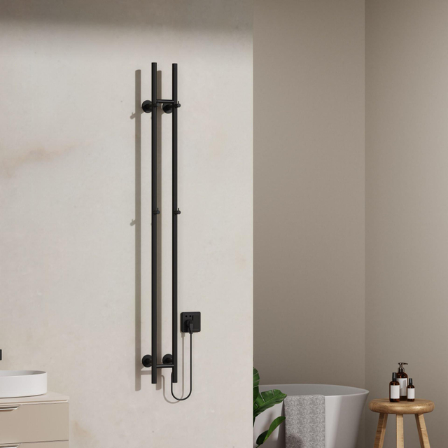 Belrad Rod staafhanddoekdroger - 150x16,8x12,7 cm - elektrisch - dubbel - 120w - 2,5cm - mat zwart HS1513BL