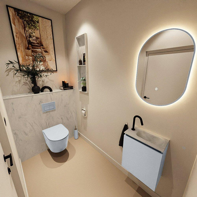 MONDIAZ TURE-DLUX 40cm toiletmeubel Clay. EDEN wastafel Opalo positie rechts. Met 1 kraangat. TUREDX40CLAR1OPA