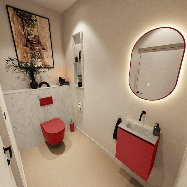 MONDIAZ TURE-DLUX 40cm toiletmeubel Fire. EDEN wastafel Opalo positie midden. Zonder kraangat. TUREDX40FIRM0OPA