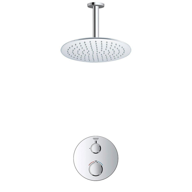 Grohe - Adema Rise Regendoucheset - Inbouw - 1 functie - met Adema Rise hoofddouche 25cm - plafondarm 20cm - Grohe Grohtherm inbouwthermostaat - chroom SW236914 SW105953 SW720552 SW377830