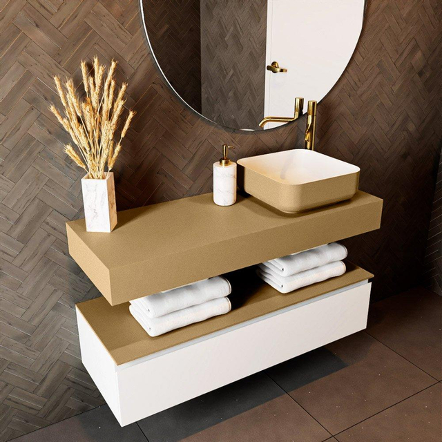 Mondiaz TOP 30 Vrijhangend Topblad - 110x30x12cm - geschikt voor waskom - Solid surface - Oro T30XM49851Oro