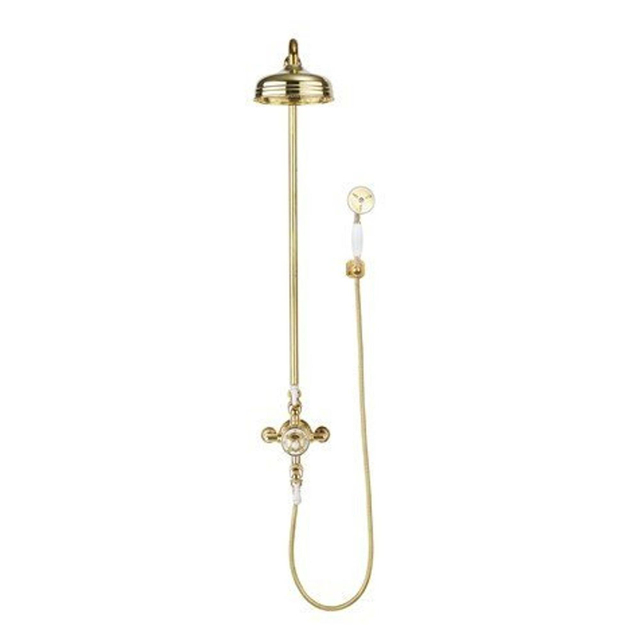 Crosswater Belgravia regendoucheset 90cm met handdoucheset en 150cm doucheslang thermostatisch messing ongelakt OUTLETSTORE BEL BRACKETQ