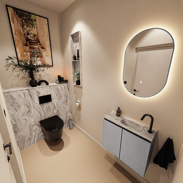 MONDIAZ TURE-DLUX 60cm toiletmeubel Plata. EDEN wastafel Glace positie rechts. Met 1 kraangat. TUREDX60PLAR1GLA