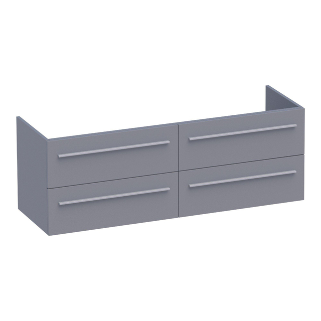 Saniclass EX WastafelOnderkast - 140x46x50cm - 4 softclose lades - zonder greep - 2 sifonuitsparingen - MDF - mat grijs 1276